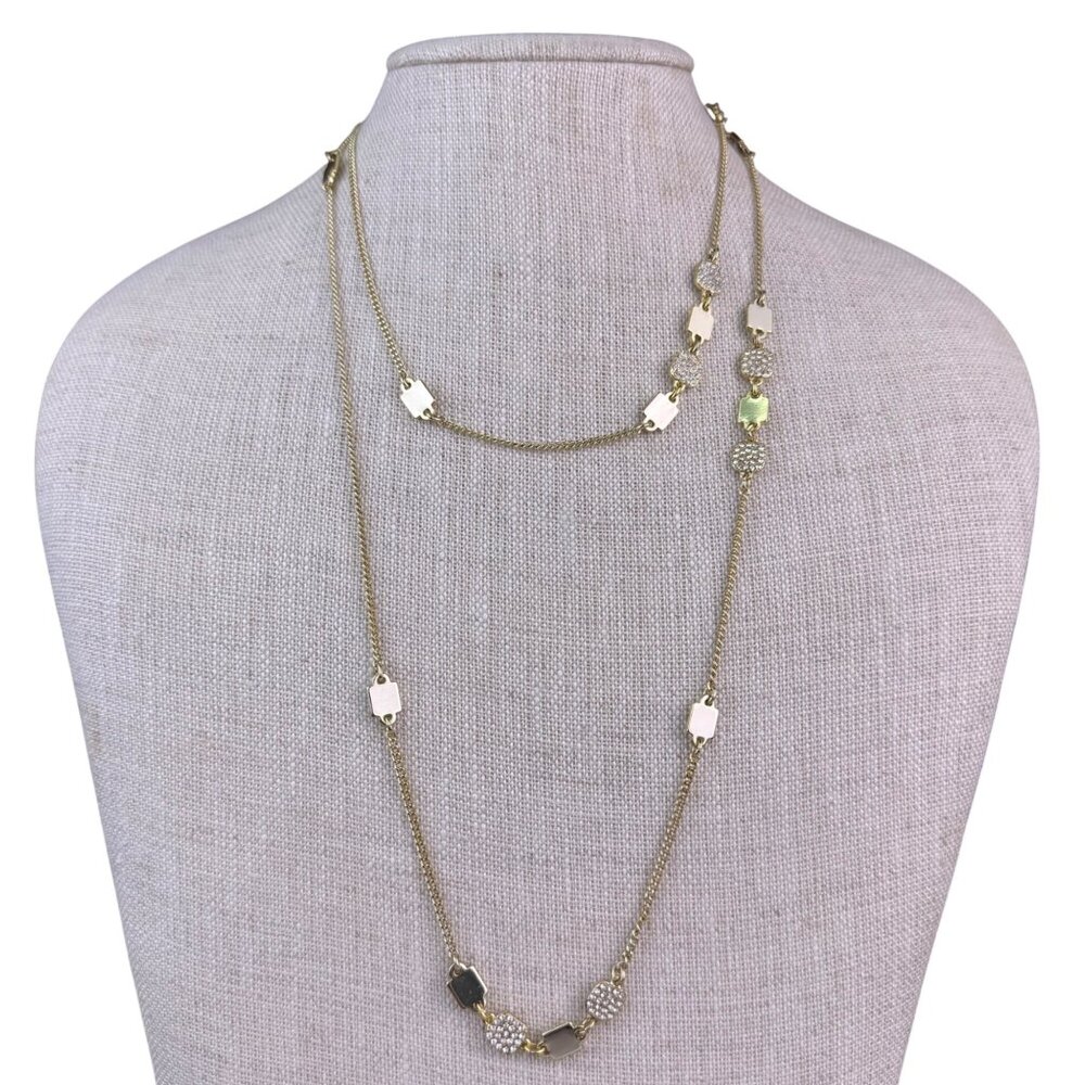 DKNY Womens Gold Tone Metal Long Chain Necklace Elegant Multi-Layer Design